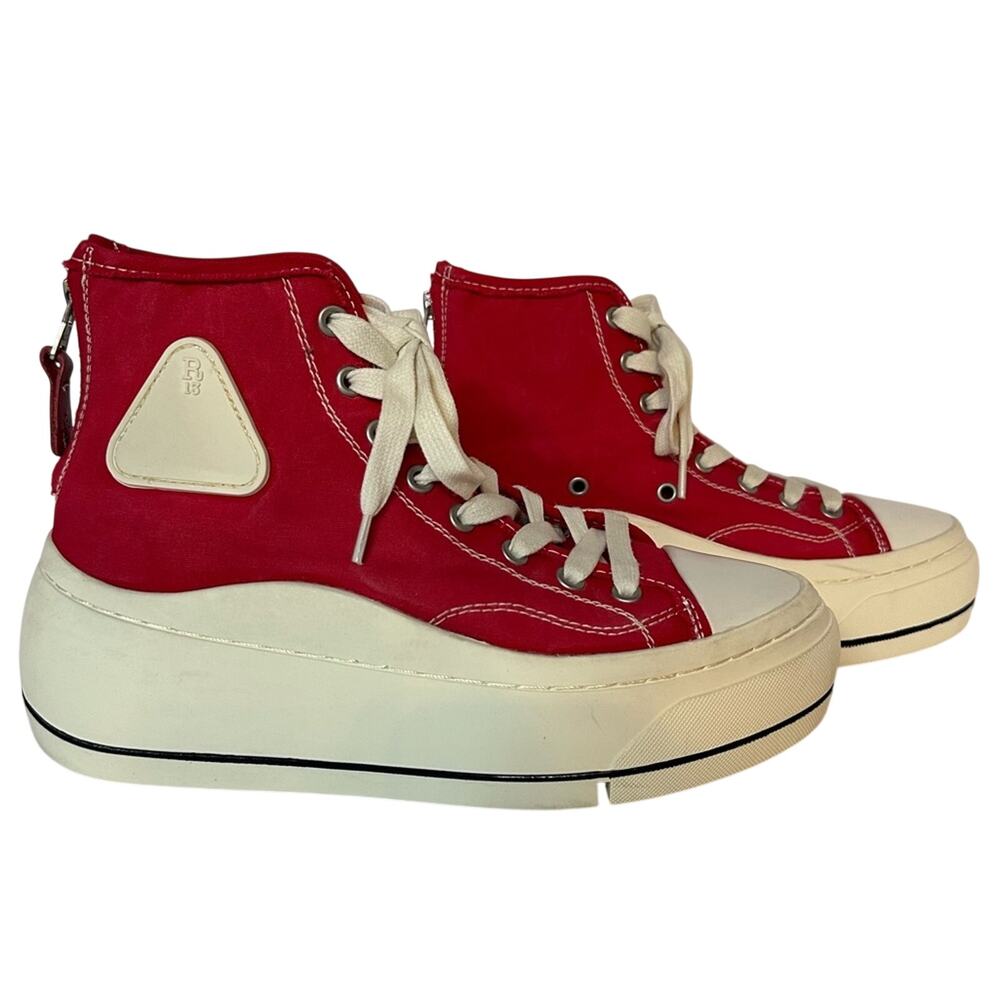 rare R13 Kirk Red Canvas High-Top Sneakers EU 38 US 8 Distressed White Platform